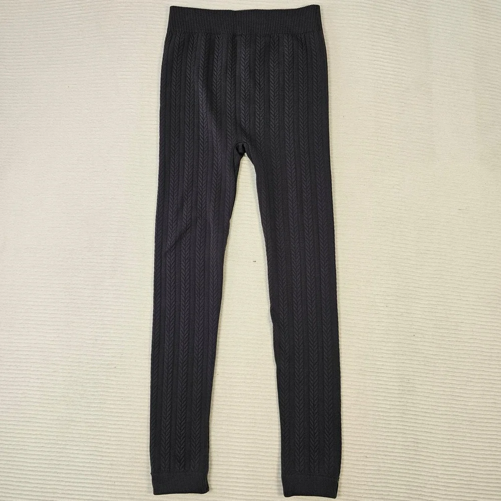 Nautica Black Cable Knit Fleece Lined Leggings Women Size ML Textured High Waist